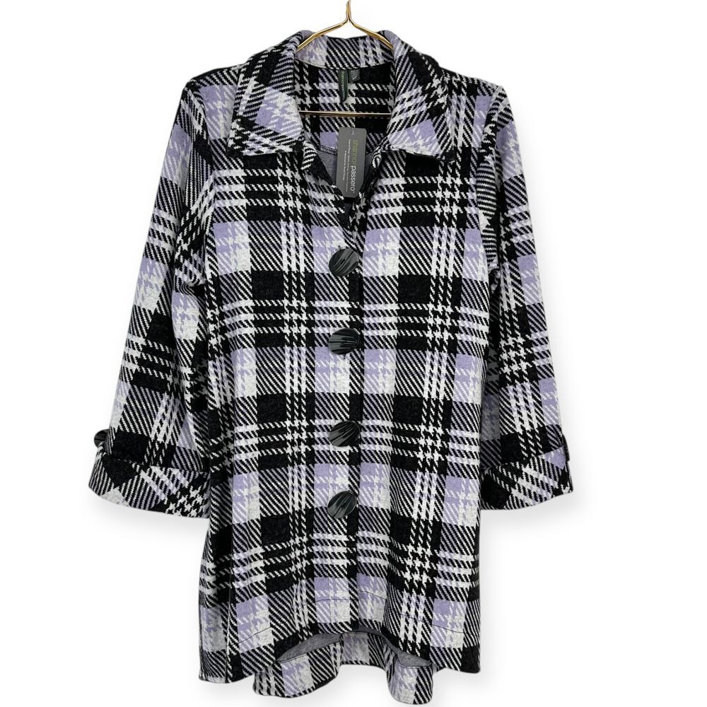 Shannon Passero Plaid‎ Aphra Swing Jacket NWT Black/Lavender Size S Button-Up